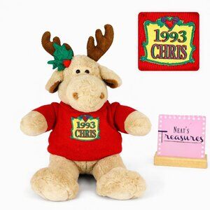 Vintage 1992 Commonwealth CHRIS MOOSE Tan Brown Red Sweater 16” Christmas Plush